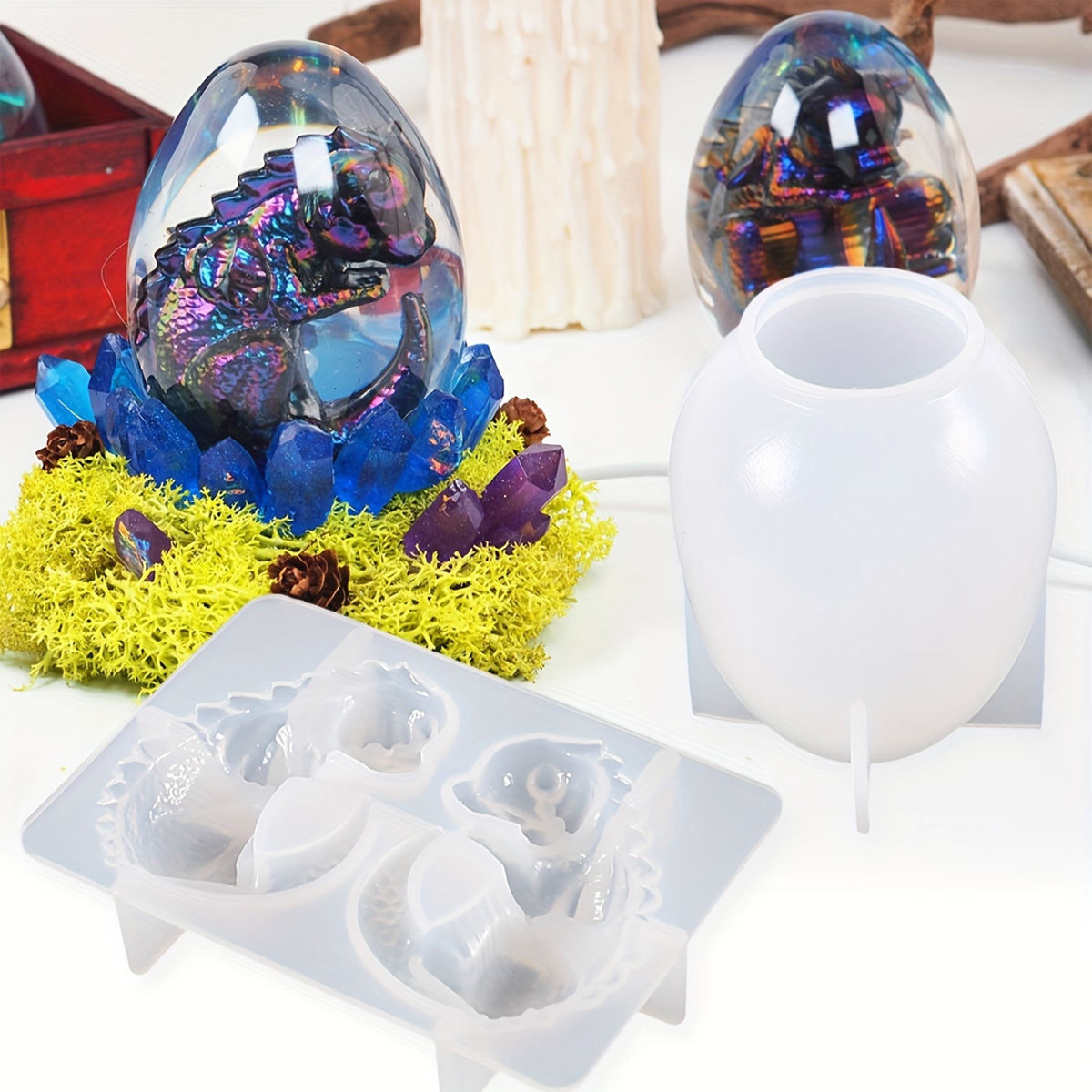 Resin Craft Ideas - قوالب بيضة التنين السيليكون، مجموعة مكونة